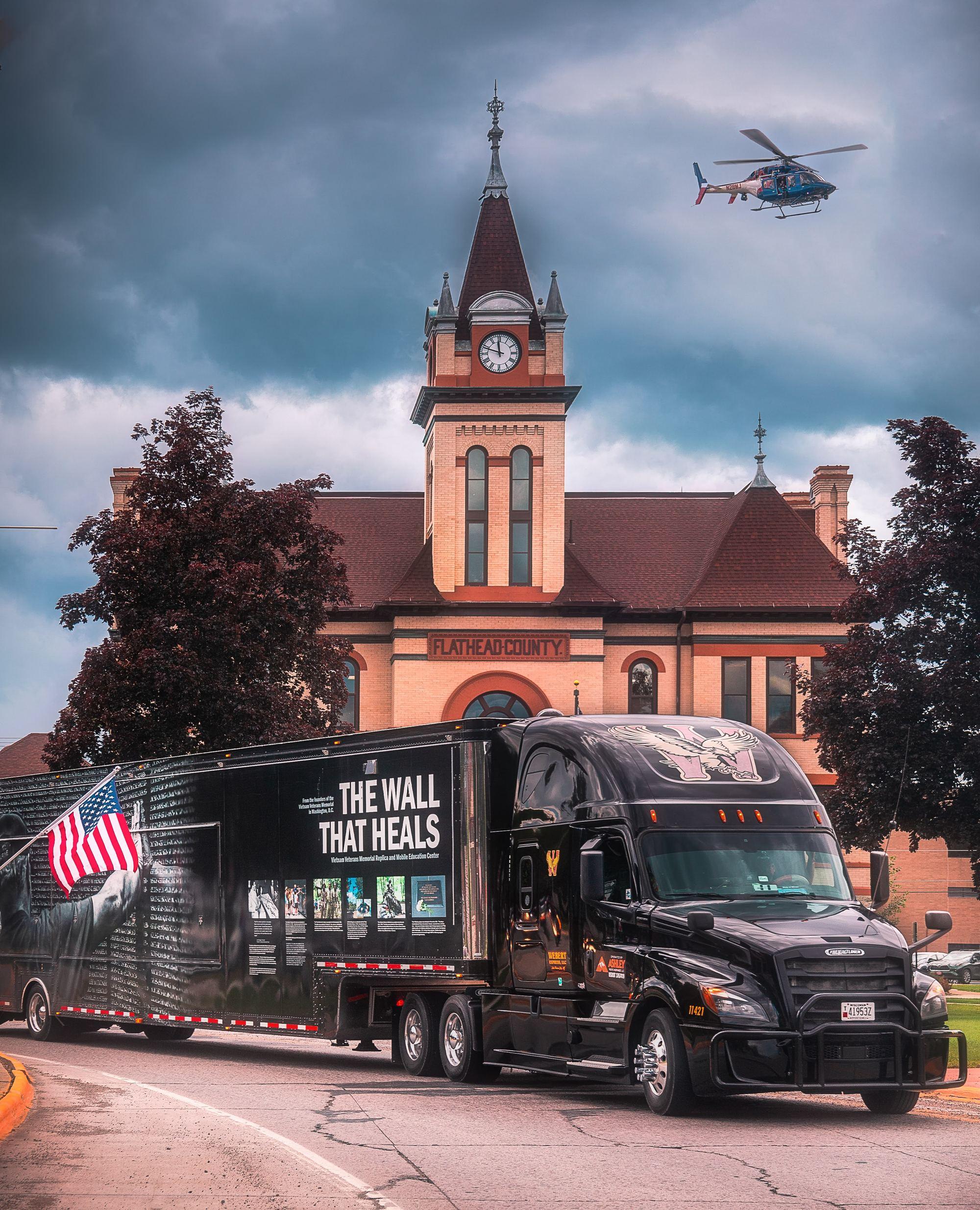 The Wall That Heals truck and trailer during an escort